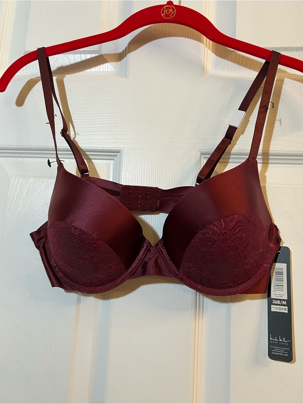 🦋 NWT Nicole Miller Wine Lace-Accent T-Shirt Bra 36B